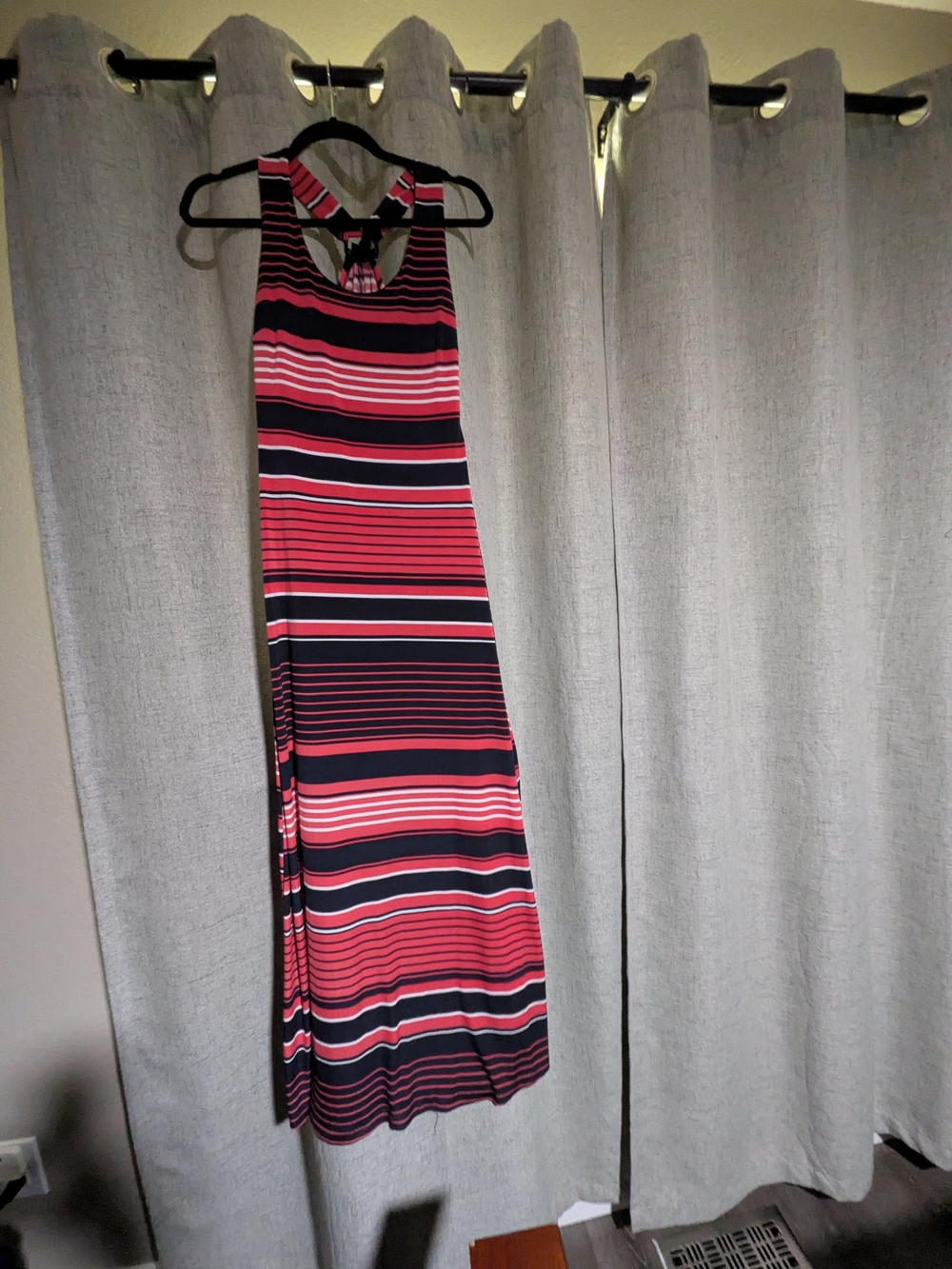 Striped Pink and Blue Racerback Maxi Dress